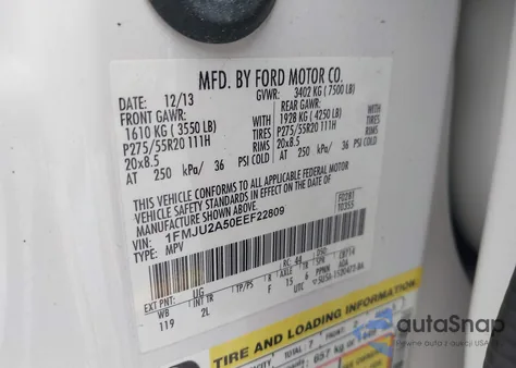 2014 Ford Expedition Limited from USA, damaged, VIN 1FMJU2A50EEF22809